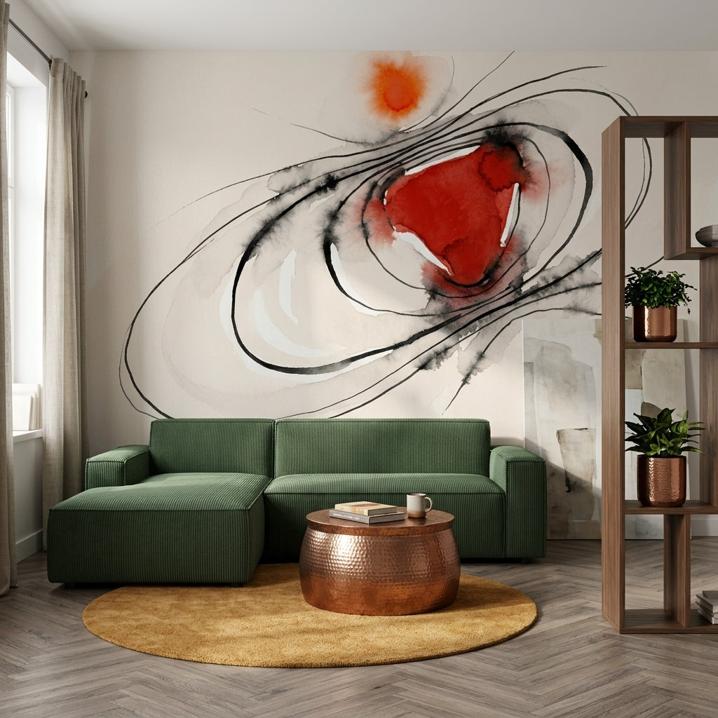 Abstract Watercolor Wallpaper Ink Wash Removable Sweeping Black Lines Wall Decor