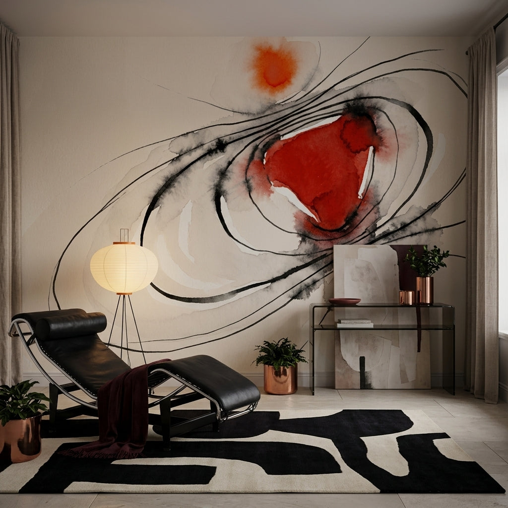 Abstract Watercolor Wallpaper Ink Wash Removable Sweeping Black Lines Wall Decor