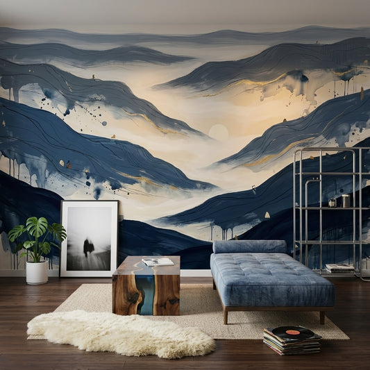 Abstract Landscape Wallpaper Blue Mountains Misty Valley Wall Mural