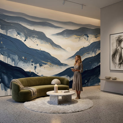 Abstract Landscape Wallpaper Blue Mountains Misty Valley Wall Mural