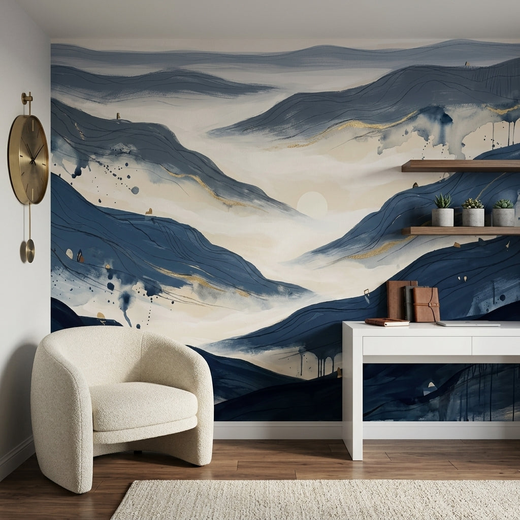 Abstract Landscape Wallpaper Blue Mountains Misty Valley Wall Mural