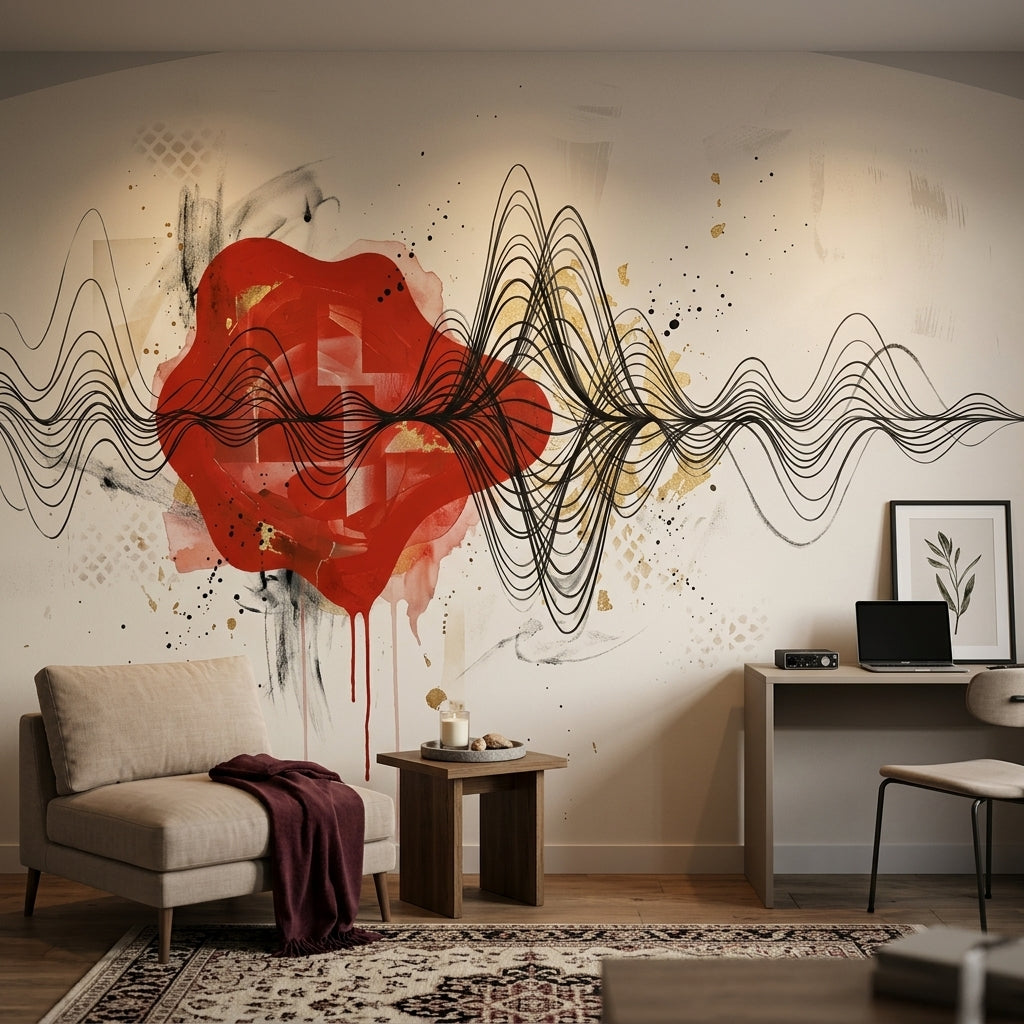 Abstract Heart Wallpaper Soundwave Lines Modern Mixed Media Removable Wall Decor