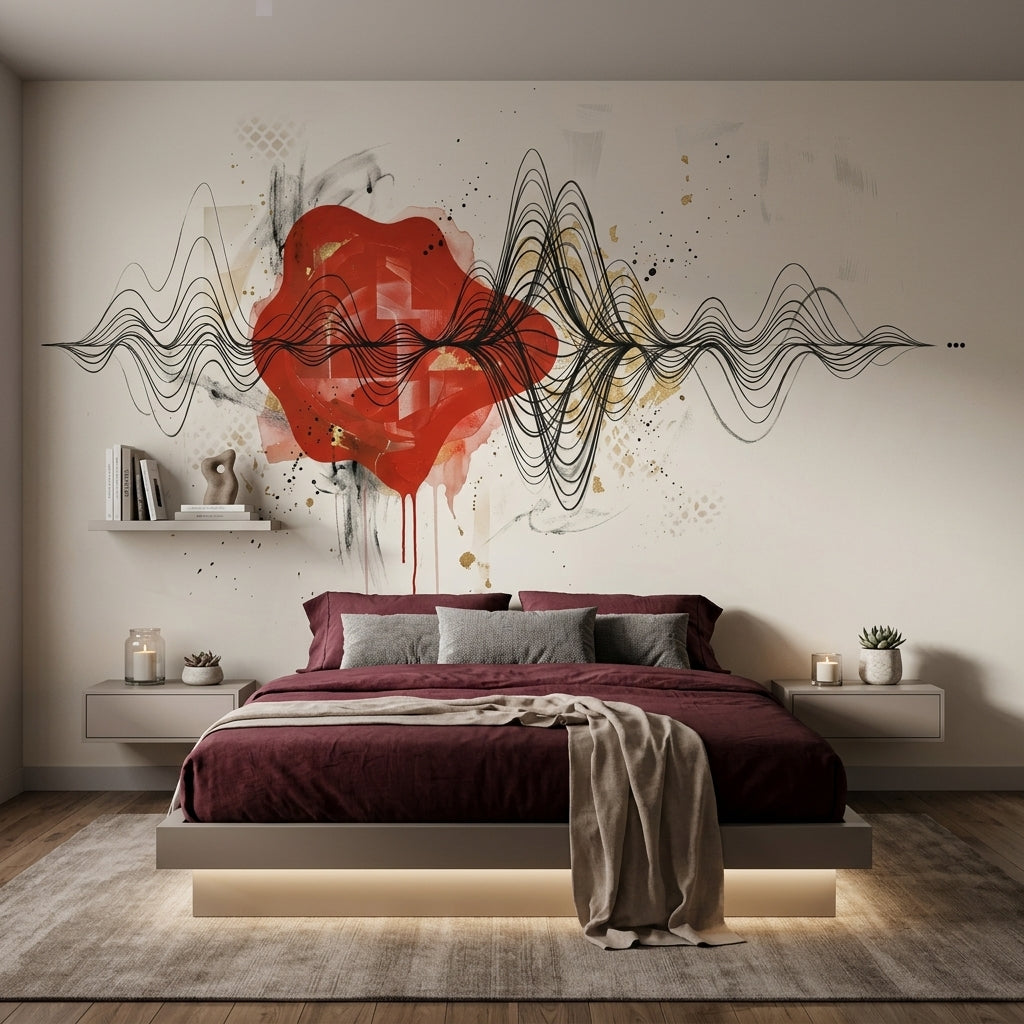 Abstract Heart Wallpaper Soundwave Lines Modern Mixed Media Removable Wall Decor