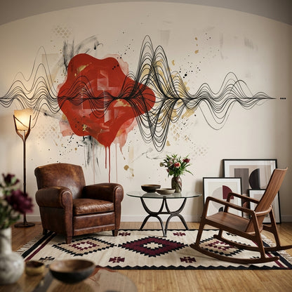 Abstract Heart Wallpaper Soundwave Lines Modern Mixed Media Removable Wall Decor