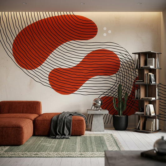 Mid Century Modern Wallpaper White Background Wall Mural