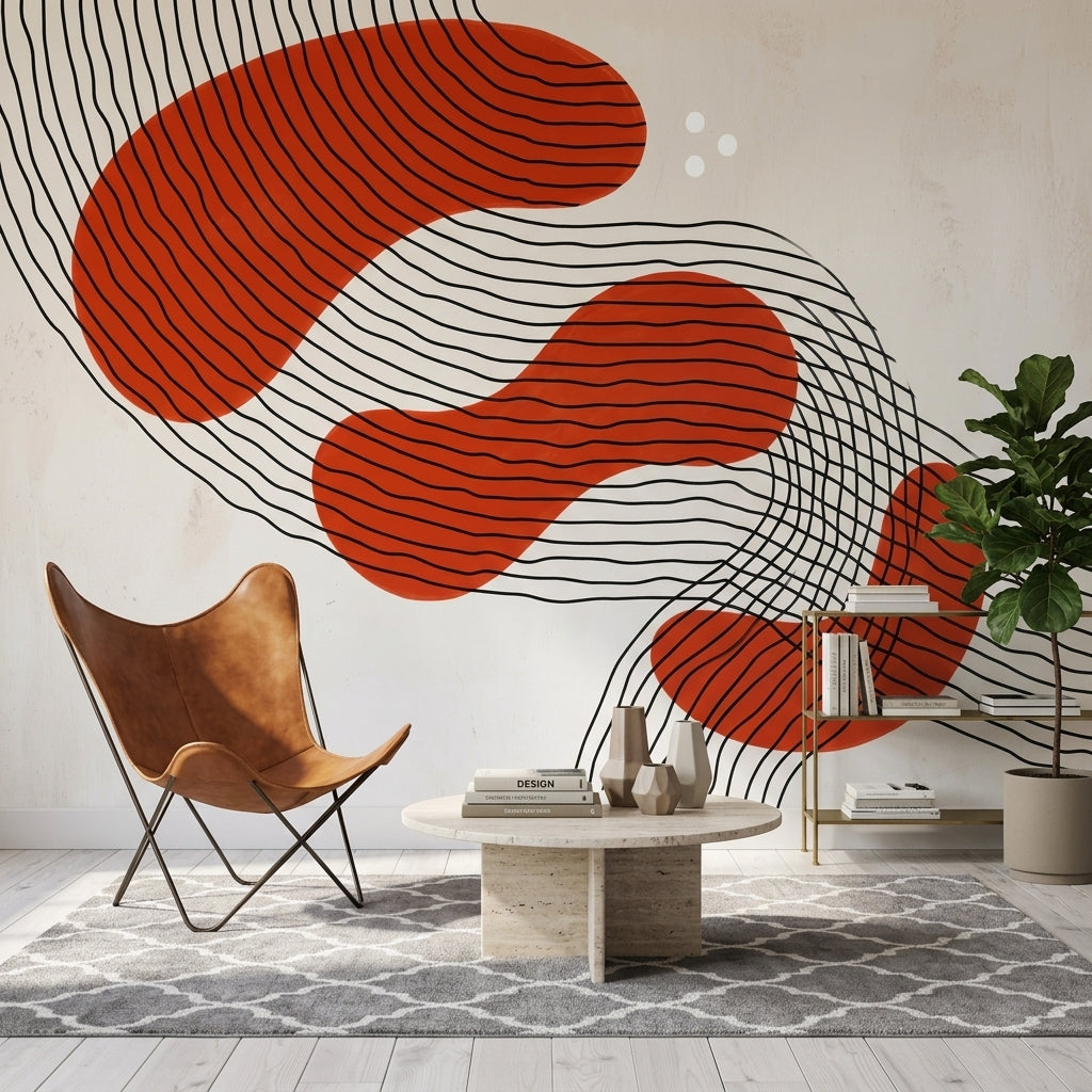Mid Century Modern Wallpaper White Background Wall Mural