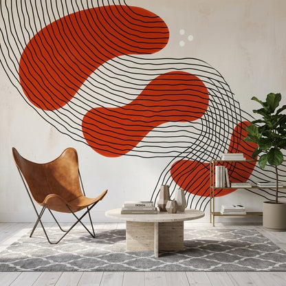 Mid Century Modern Wallpaper White Background Wall Mural