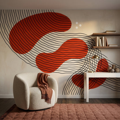 Mid Century Modern Wallpaper White Background Wall Mural