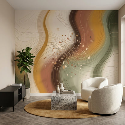 Abstract Waves Wallpaper Organic Curves Topographic Lines Wall Mural
