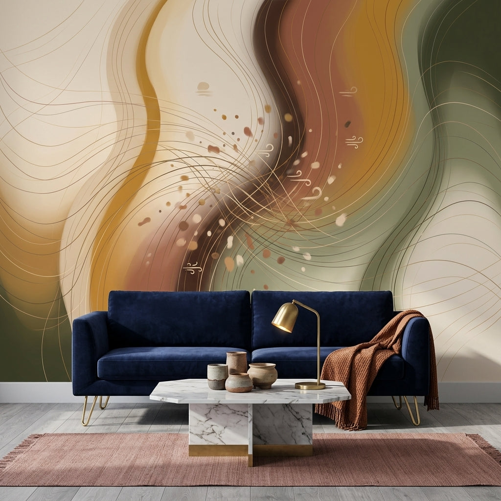 Abstract Waves Wallpaper Organic Curves Topographic Lines Wall Mural