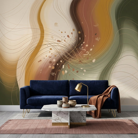 Abstract Waves Wallpaper Organic Curves Topographic Lines Wall Mural