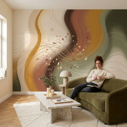 Abstract Waves Wallpaper Organic Curves Topographic Lines Wall Mural