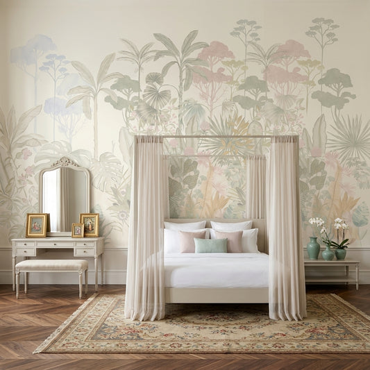 Tropical Botanical Wallpaper Pastel Jungle Removable Watercolor Mural Wall Decor