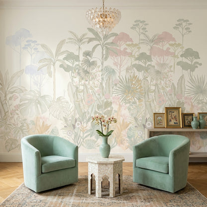 Tropical Botanical Wallpaper Pastel Jungle Removable Watercolor Mural Wall Decor