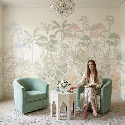 Tropical Botanical Wallpaper Pastel Jungle Removable Watercolor Mural Wall Decor