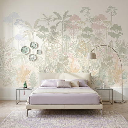 Tropical Botanical Wallpaper Pastel Jungle Removable Watercolor Mural Wall Decor