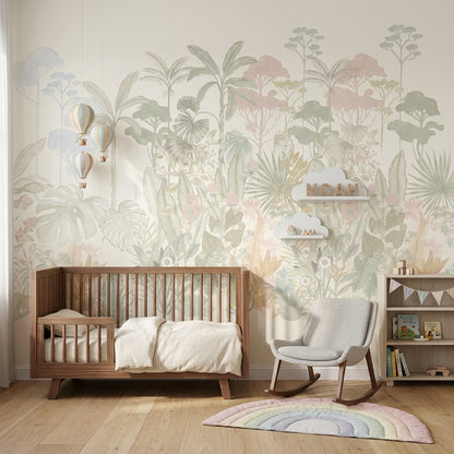 Tropical Botanical Wallpaper Pastel Jungle Removable Watercolor Mural Wall Decor