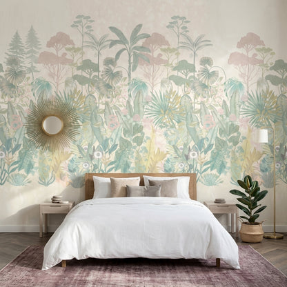 Tropical Botanical Wallpaper Pastel Jungle Layered Landscape Removable Wall Decor