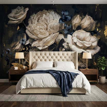Dark Floral Wallpaper Moody Botanical Painterly Bloom Wall Mural