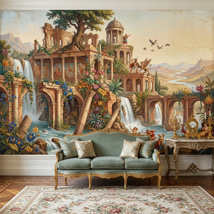 Classical Ruins Wallpaper Waterfalls Removable Mythology Wall Decor