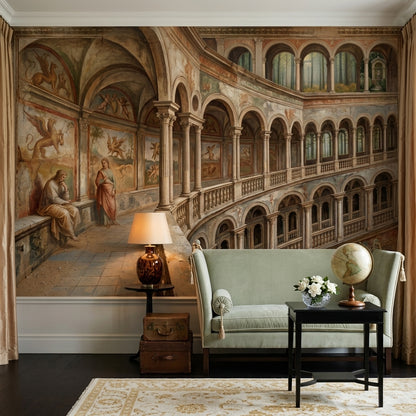 Renaissance Fresco Wallpaper Classical Arches Palace Interior Removable Wall Decor