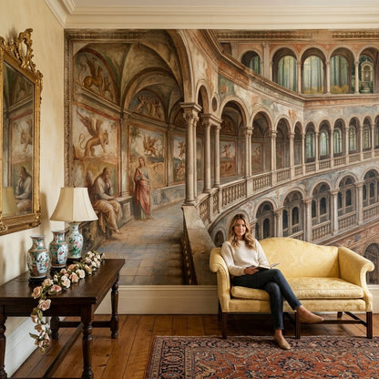 Renaissance Fresco Wallpaper Classical Arches Palace Interior Removable Wall Decor