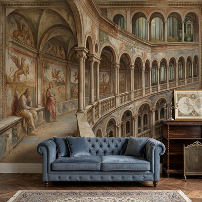 Renaissance Fresco Wallpaper Classical Arches Palace Interior Removable Wall Decor