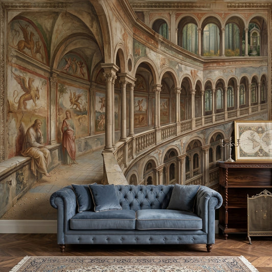 Renaissance Fresco Wallpaper Classical Arches Palace Interior Removable Wall Decor