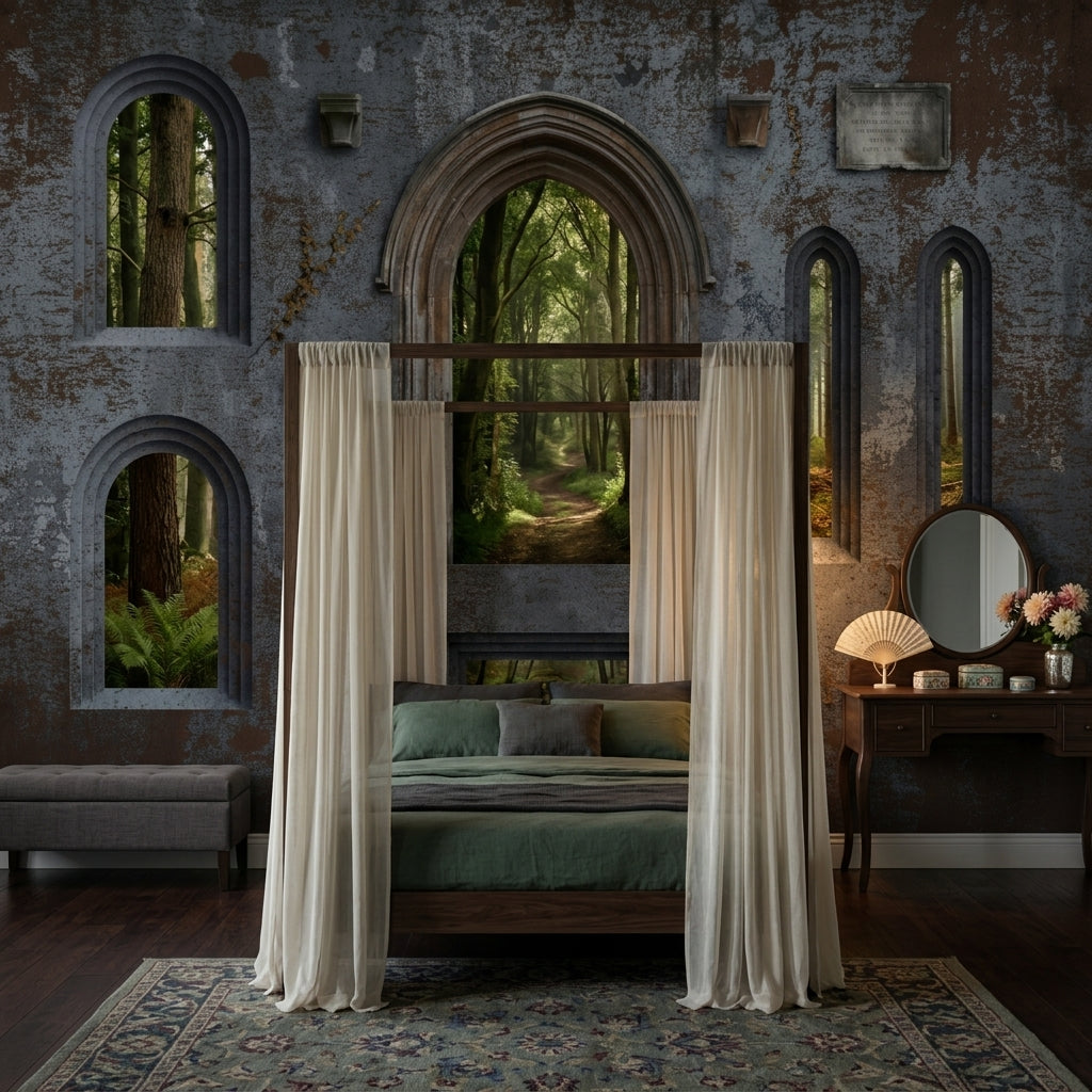 Stone Wall Wallpaper Gothic Arch Forest Removable Wall Decor