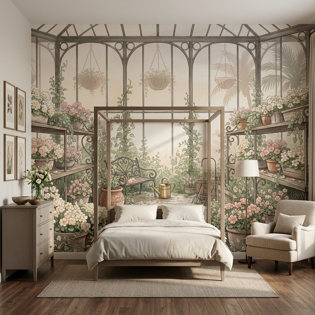 Greenhouse Wallpaper Floral Garden Removable Wrought Iron Wall Decor