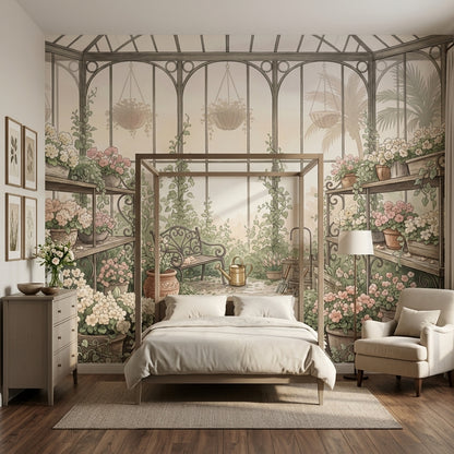 Greenhouse Wallpaper Floral Garden Removable Wrought Iron Wall Decor