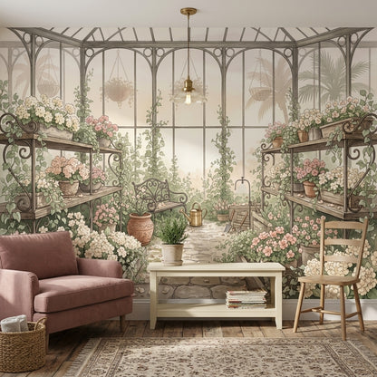 Greenhouse Wallpaper Floral Garden Removable Wrought Iron Wall Decor