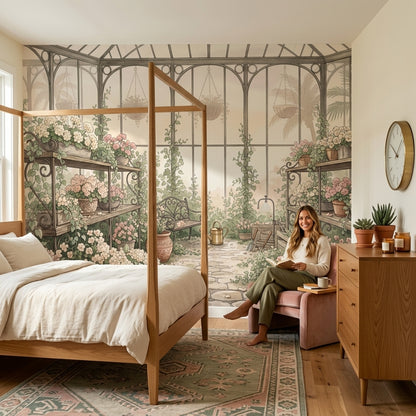 Greenhouse Wallpaper Floral Garden Removable Wrought Iron Wall Decor