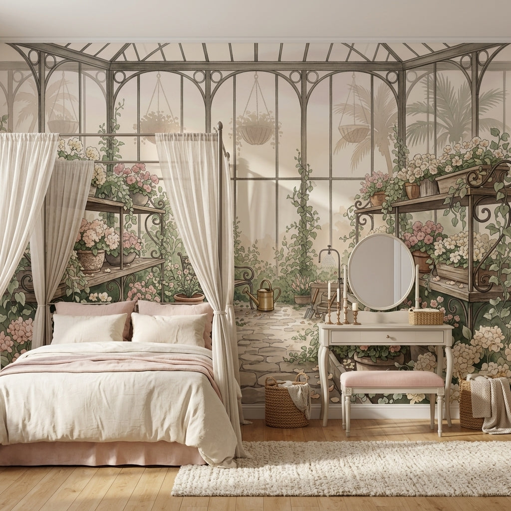 Greenhouse Wallpaper Floral Garden Removable Wrought Iron Wall Decor