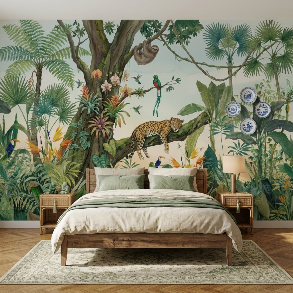 Tropical Jungle Wallpaper Rainforest Leopard Wall Mural