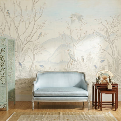 Landscape Mural Wallpaper Blossom Branches Removable Birds Wall Decor