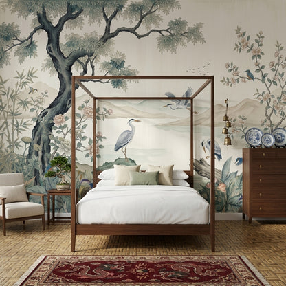 Scenic Landscape Wallpaper Lakeside Misty Mountains Removable Wall Decor