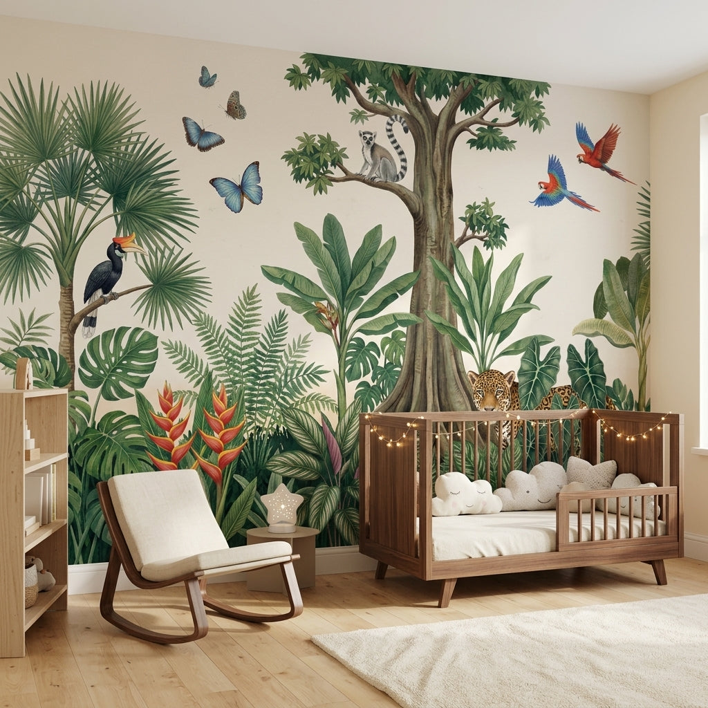 Tropical Jungle Wallpaper Rainforest Landscape Botanical Illustration Wall Mural