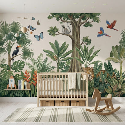 Tropical Jungle Wallpaper Rainforest Landscape Botanical Illustration Wall Mural