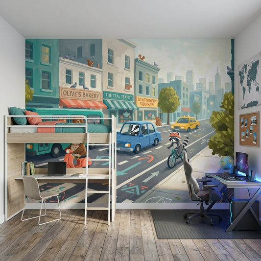 City Street Wallpaper Animals Urban Landscape Removable Wall Decor