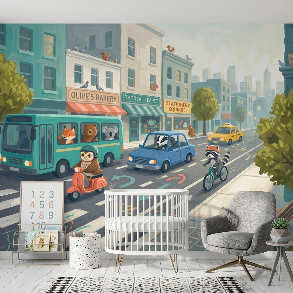 City Street Wallpaper Animals Urban Landscape Removable Wall Decor