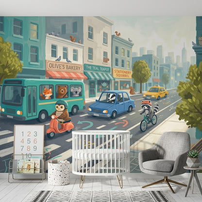 City Street Wallpaper Animals Urban Landscape Removable Wall Decor