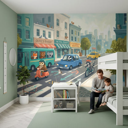 City Street Wallpaper Animals Urban Landscape Removable Wall Decor