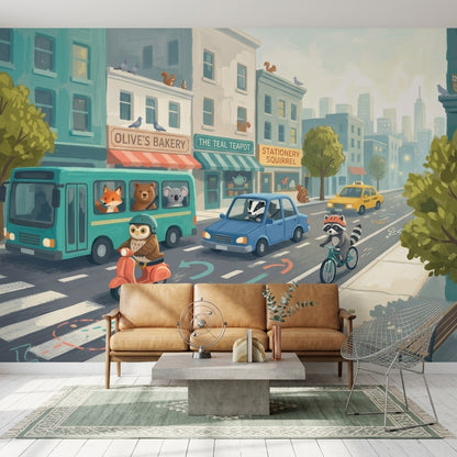 City Street Wallpaper Animals Urban Landscape Removable Wall Decor