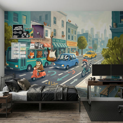 City Street Wallpaper Animals Urban Landscape Removable Wall Decor