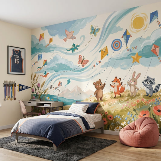 Whimsical Wallpaper Bright Pastel Landscape Wall Mural