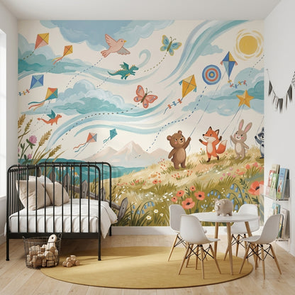 Whimsical Wallpaper Bright Pastel Landscape Wall Mural