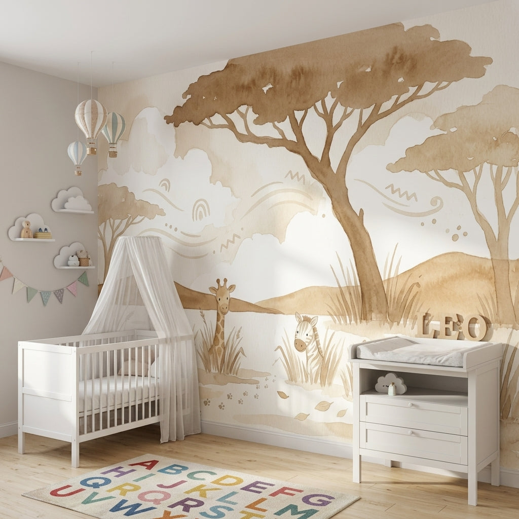 White Background Wallpaper Nursery Removable Safari Wall Decor