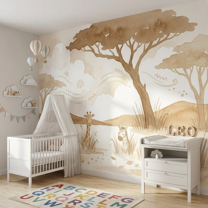 White Background Wallpaper Nursery Removable Safari Wall Decor