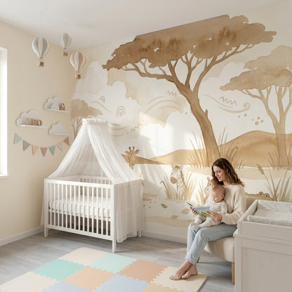 White Background Wallpaper Nursery Removable Safari Wall Decor